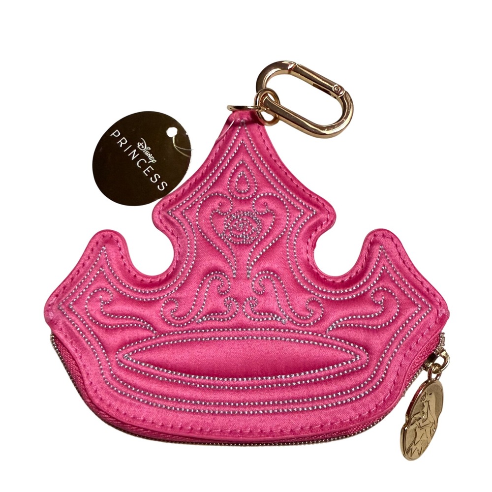 Disney Princess Aurora Sleeping Beauty Crown Pink Satin Coin Pouch Bag Charm NWT